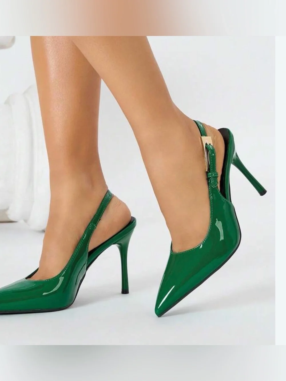 Marc Fisher Green Patent Slingback Pointed-Toe Stiletto Heels